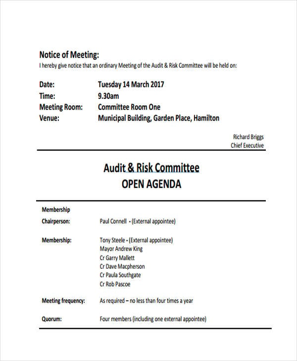 audit risk committee agenda