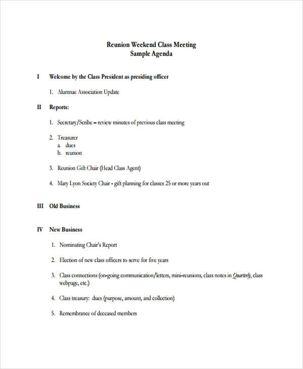 reunion planning agenda template