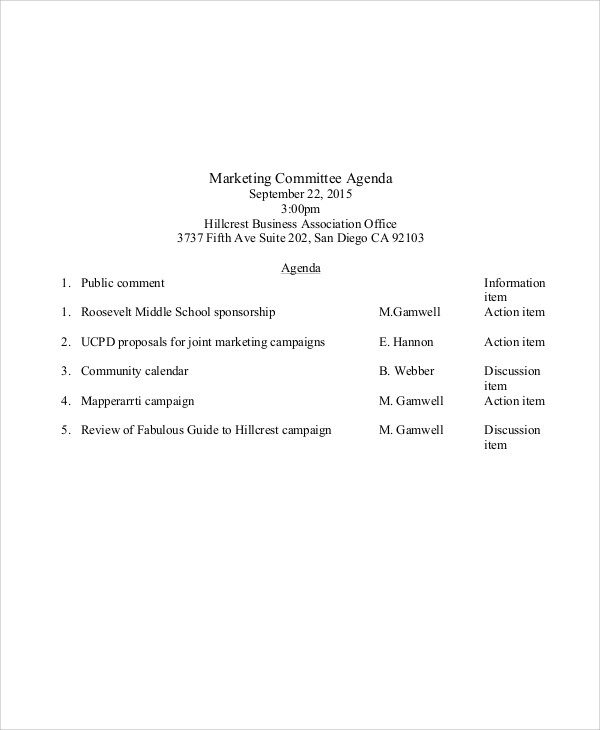 11+ Sample Committee Agenda Free Sample, Example Format Download