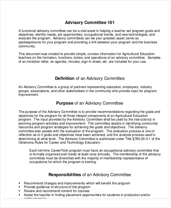 advisory committee agenda