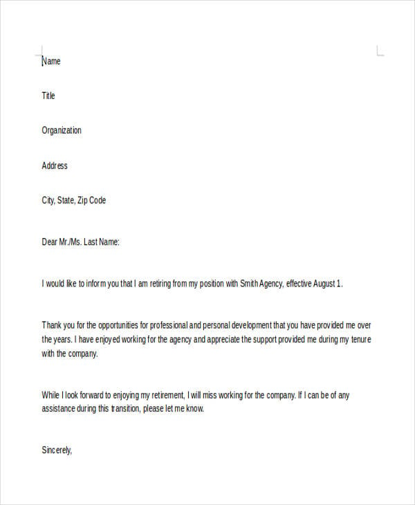 Letter Of Resignation Due To Retirement from images.template.net