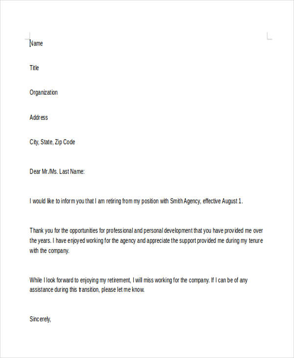 Resignation Retirement Letter Samples from images.template.net