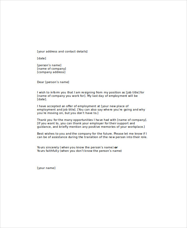 8+ Work Resignation Letter Template - Free Sample, Example, Format Download