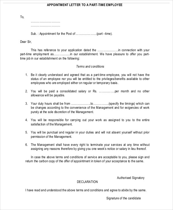 9+ Temporary Appointment Letter Template - Free Sample, Example Format ...