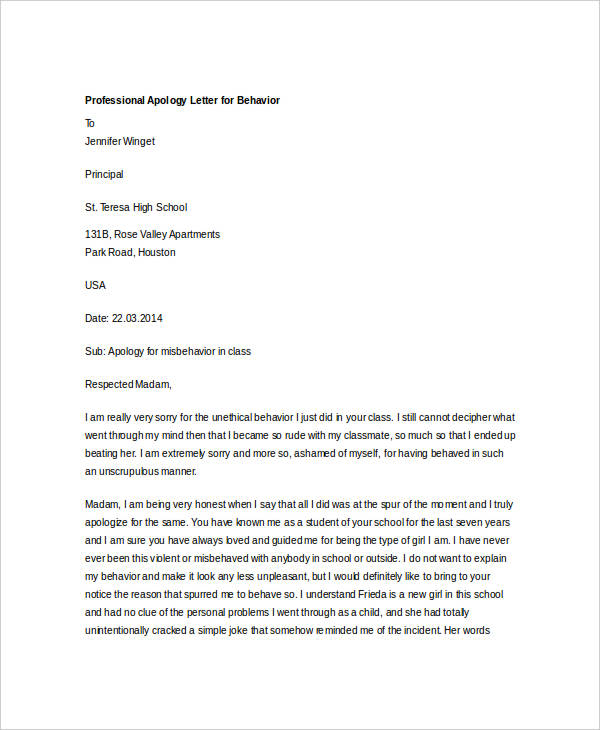 Professional Apology Letter 12 Free Word PDF Format