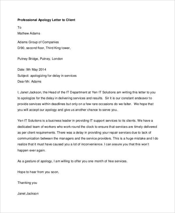 Professional Apology Letter 12 Free Word PDF Format Download