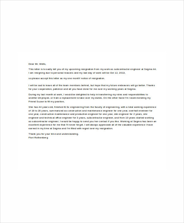 6+ Contractor Resignation Letters - Free Sample, Example Format