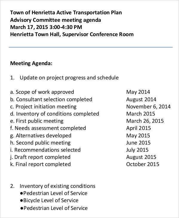 advisory committee meeting agenda