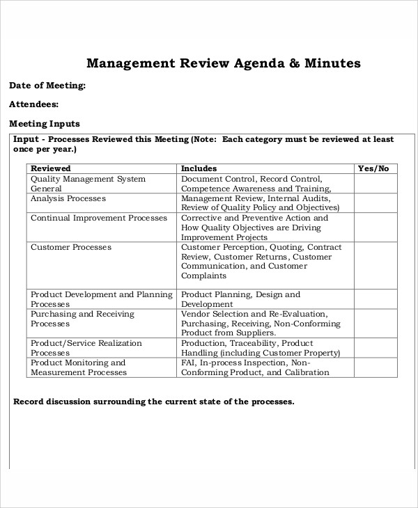 management review agenda