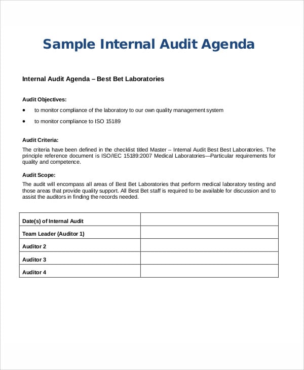 9 Sample Audit Agenda Free Sample Example Format Downlaod