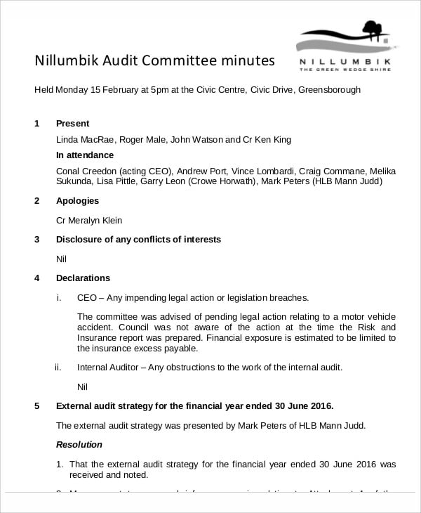 audit committee agenda