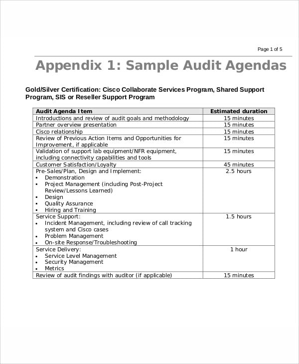 sample audit agenda