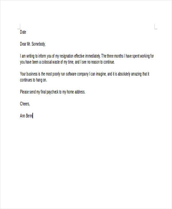 Rude Resignation Letters 5+ Free Sample, Example Format