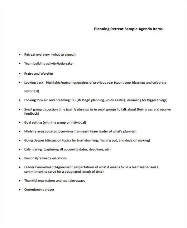 planning retreat agenda template