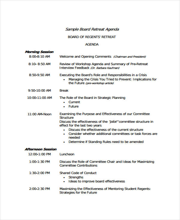 board retreat agenda template