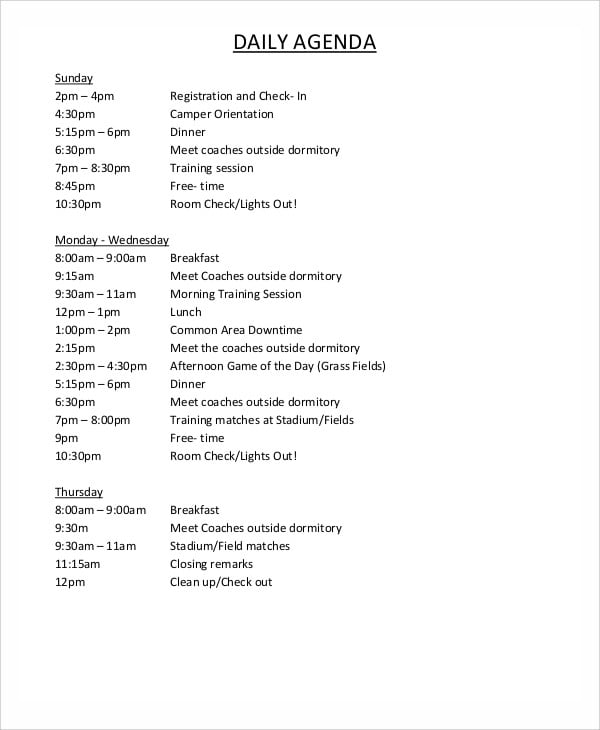 daily agenda schedule template