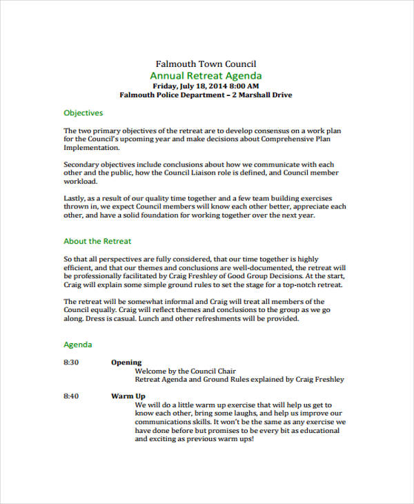 annual retreat agenda template