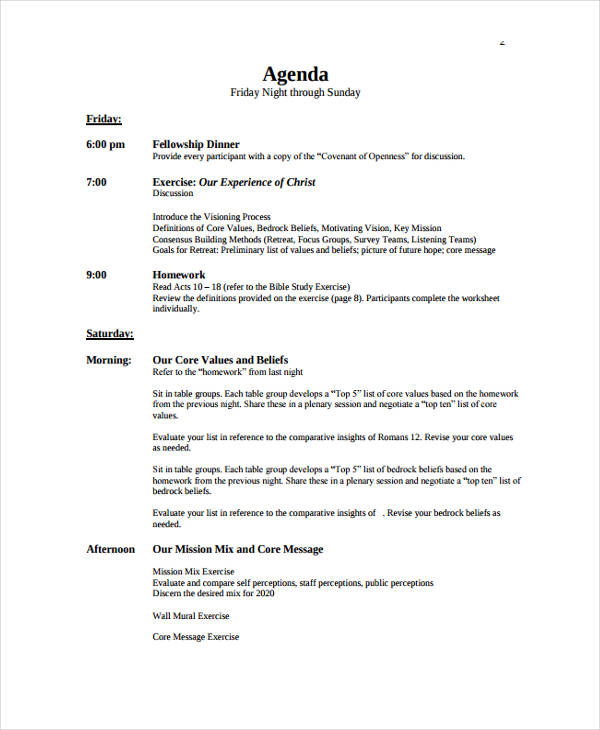 church retreat agenda template