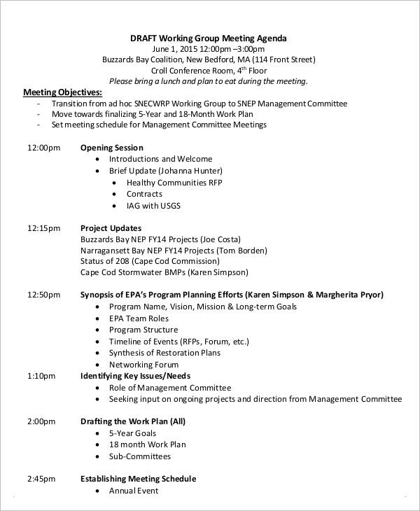 working group meeting agenda template