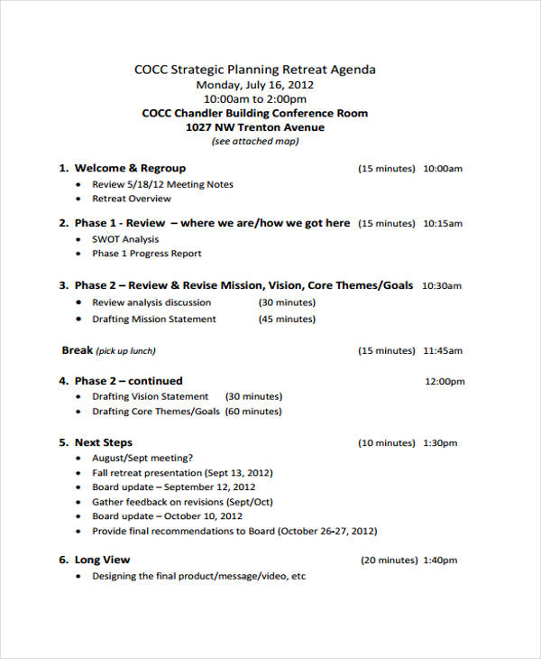 Sample Retreat Agenda The Document Template