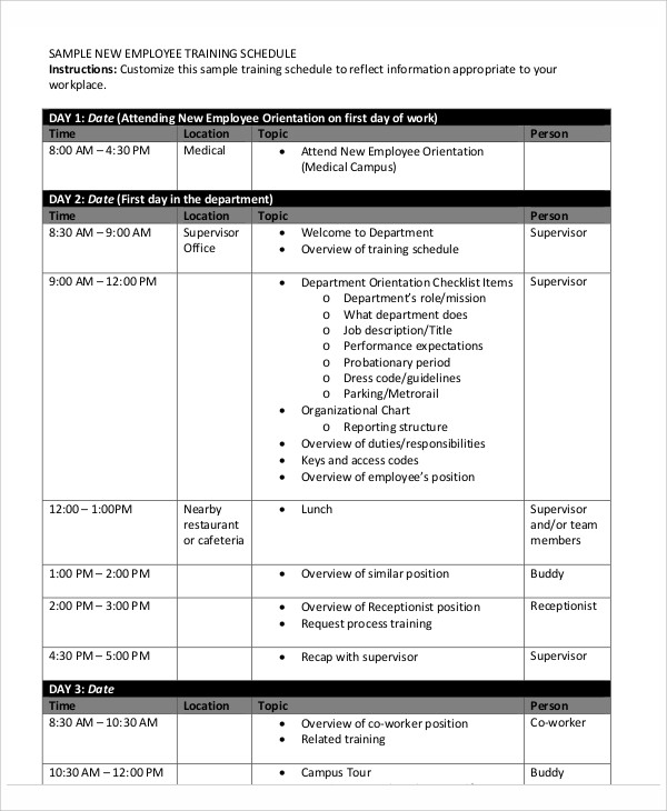 employee agenda schedule template