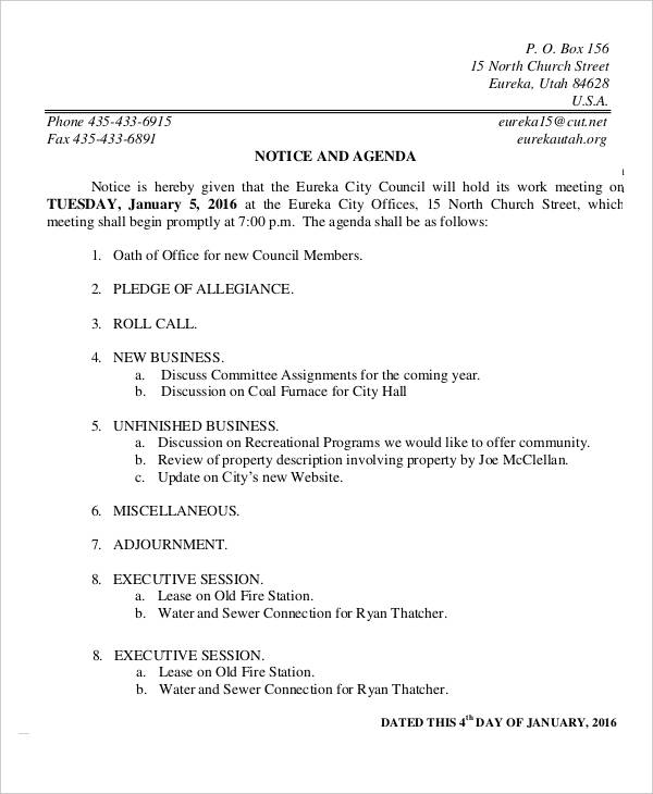 8 Work Agenda Templates Free Sample Example Format Download