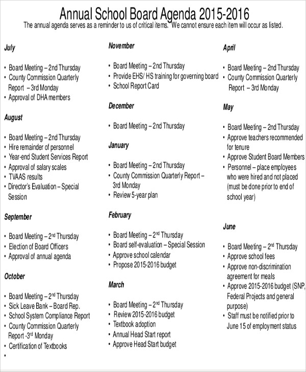 9 Annual Agenda Templates 9 Annual Agenda Templates