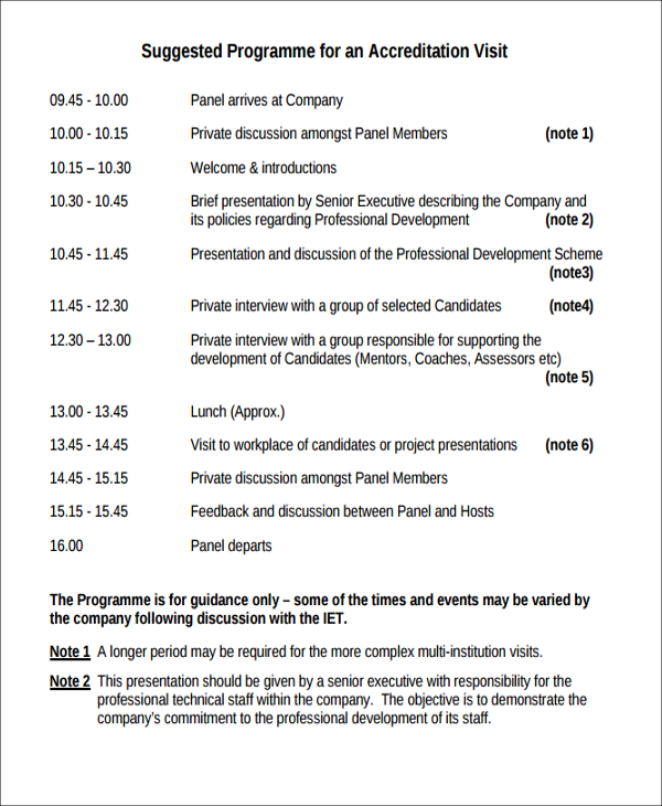 company visit agenda