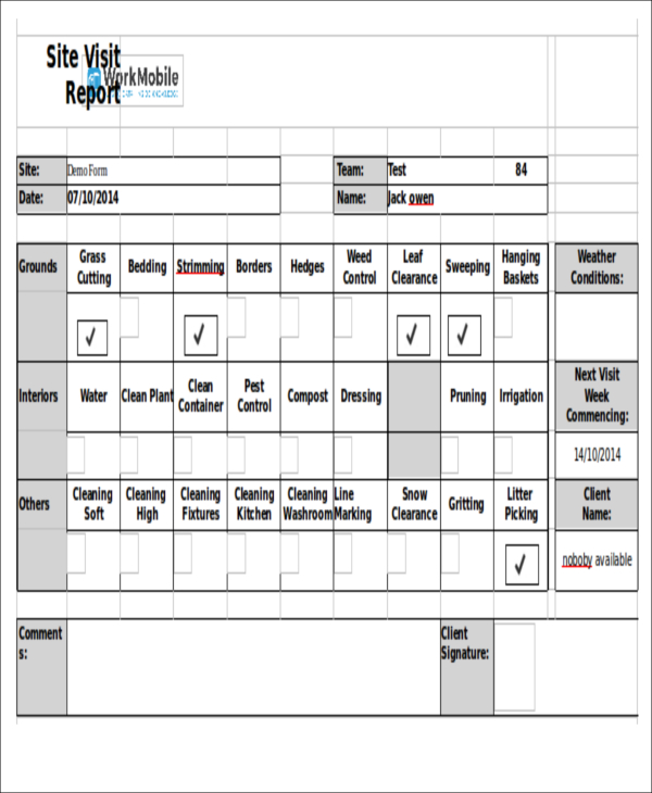 site visit schedule format