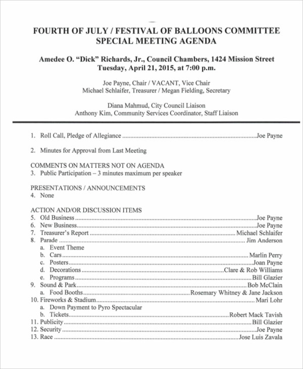 festival committee agenda