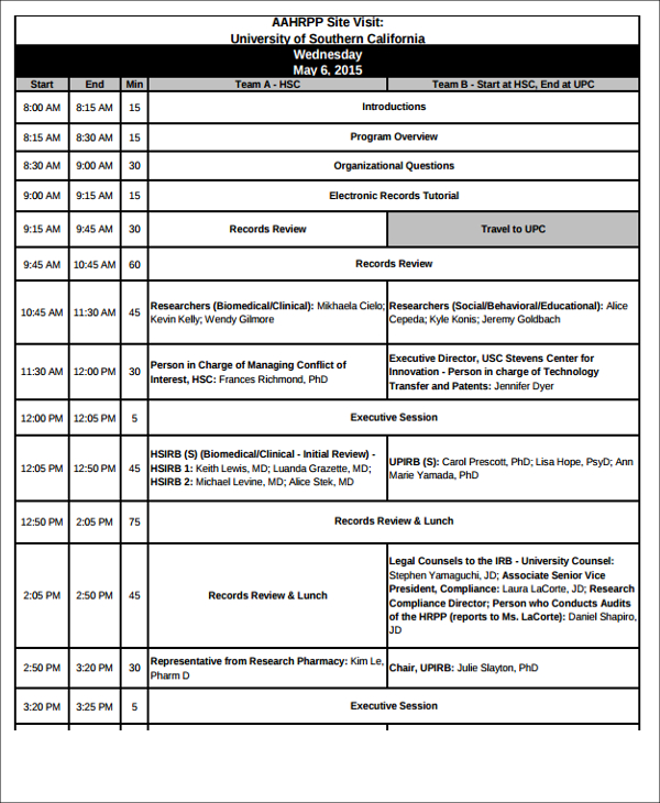 executive visit agenda template