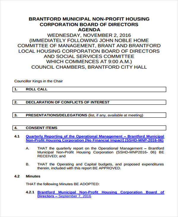 Non Profit Board Meeting Minutes Template