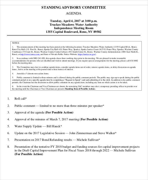10+ Sample Advisory Agenda Free Sample, Example Format Download