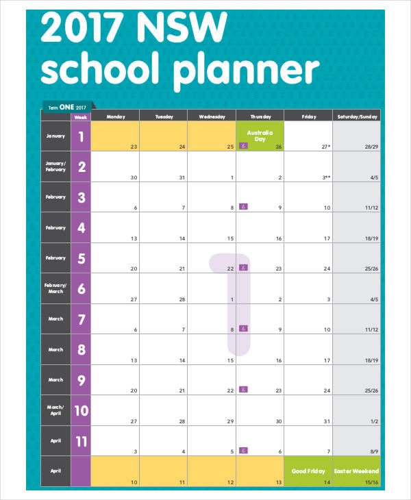 monthly school planner
