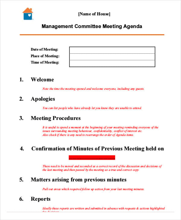 management meeting agenda example1