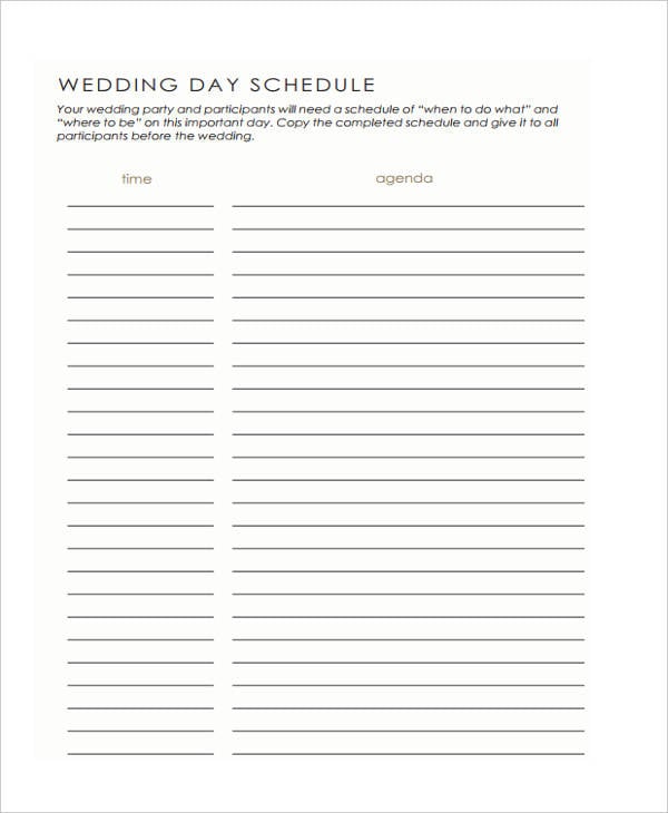 wedding day agenda