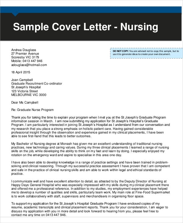 email cover letter for nurse