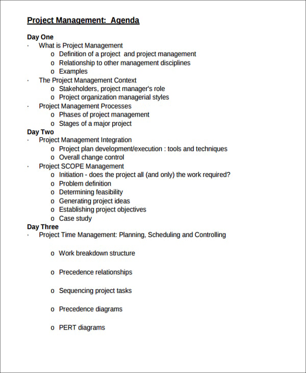project management agenda example
