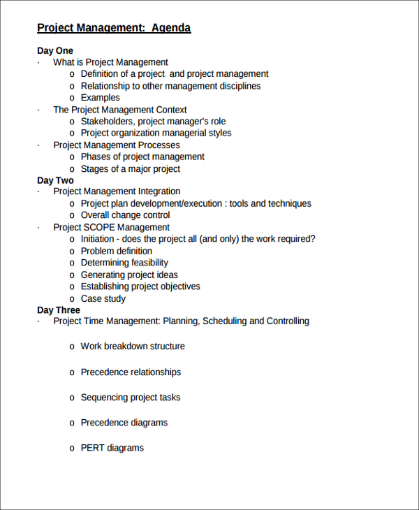 project management agenda example