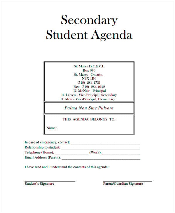 student daily agenda