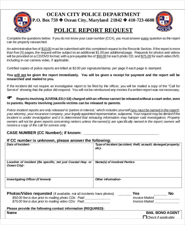 9 Police Report Templates Free Sample Example Format Download 5846