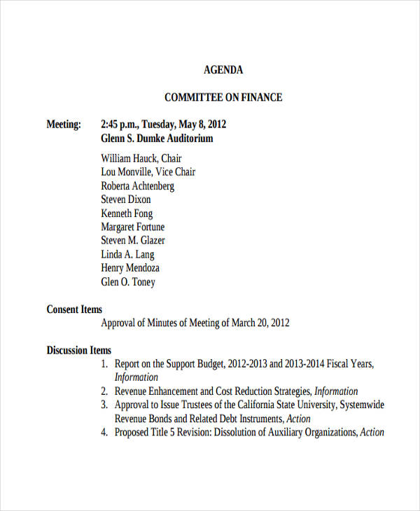 meeting finance agenda template