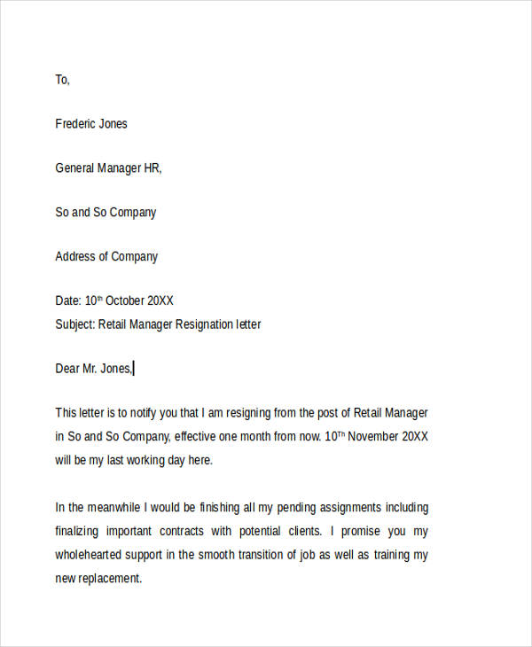 9+ Retail Resignation Letter Template - Sample, Example, Format Download