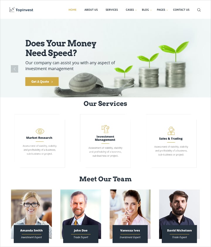 investment company website template