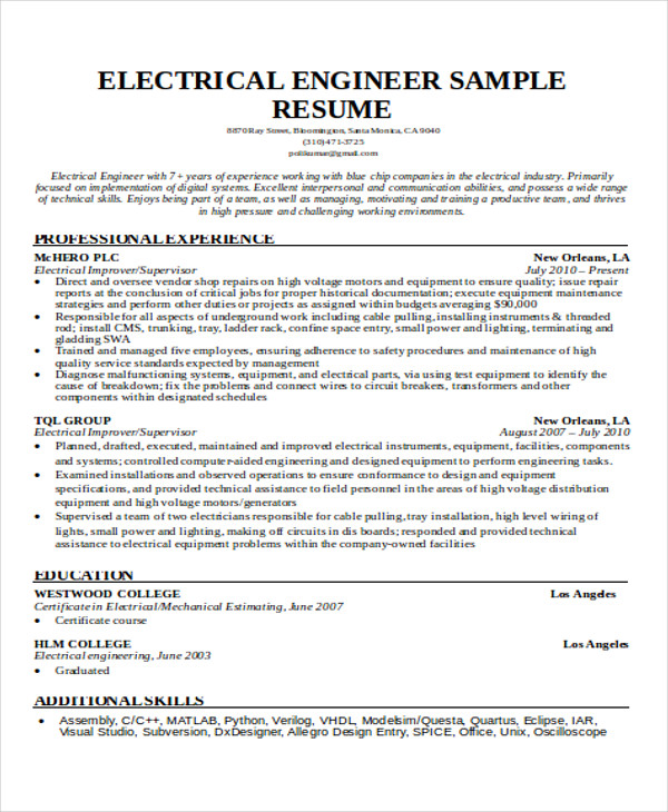 55 Engineering Resume Samples PDF DOC