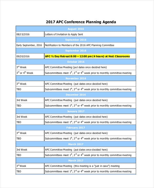 conference planning agenda