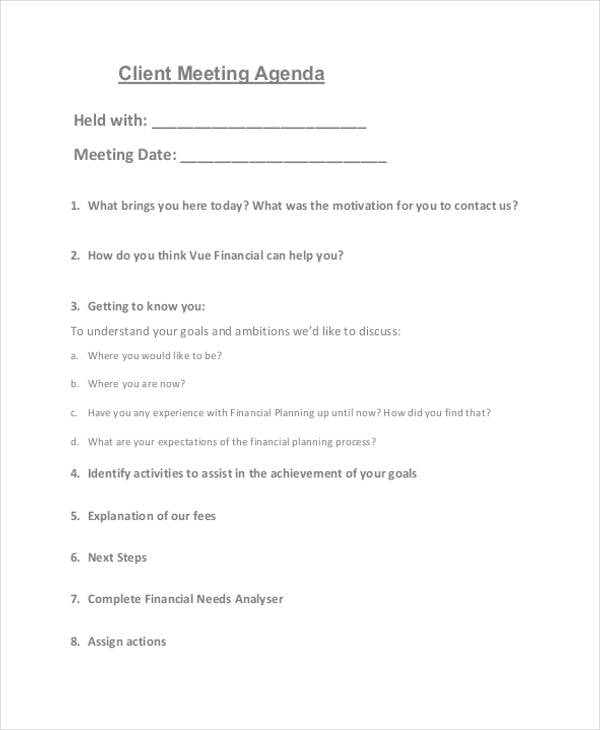 client meeting agenda