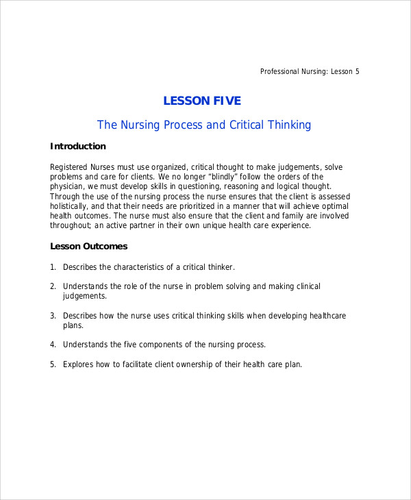 sample nursing lesson plan