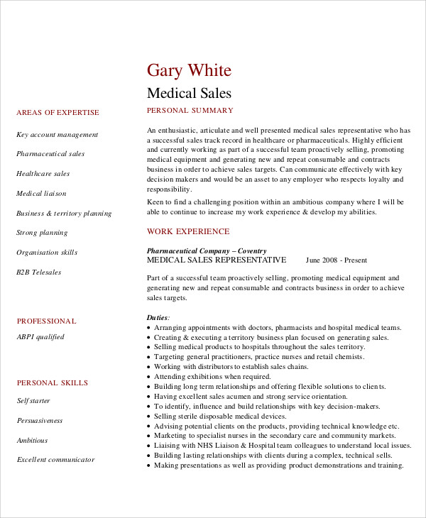 medical sales resume samples