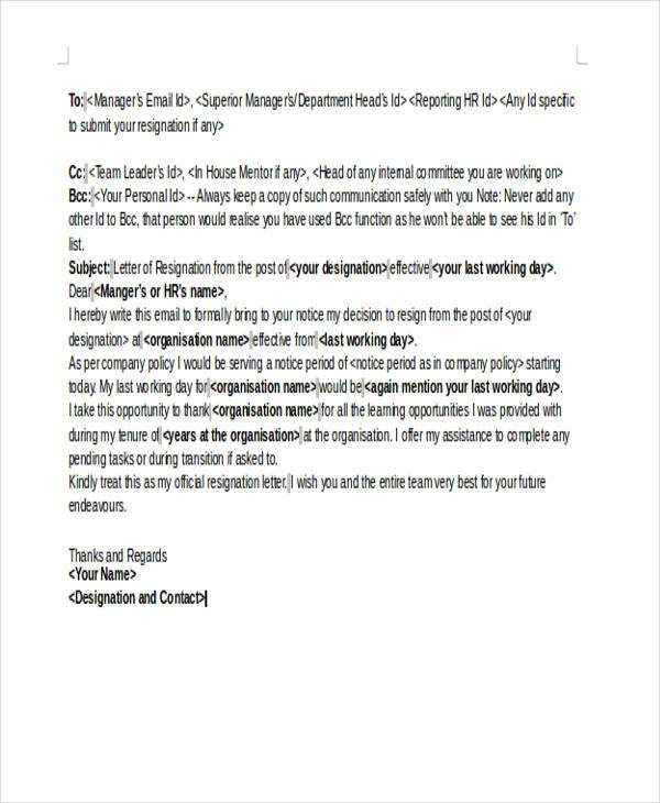 42+ Sample Resignation Letter Template 